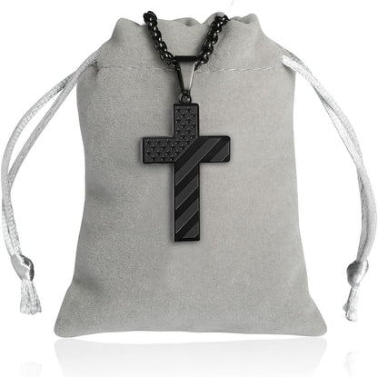 Patriotic USA Flag Cross Pendant Necklace