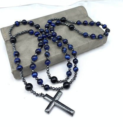 Bohemian Tiger Eye and Lapis Lazuli Men's Necklace