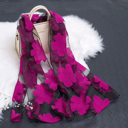 Luxury Silk Scarf with Floral Pattern