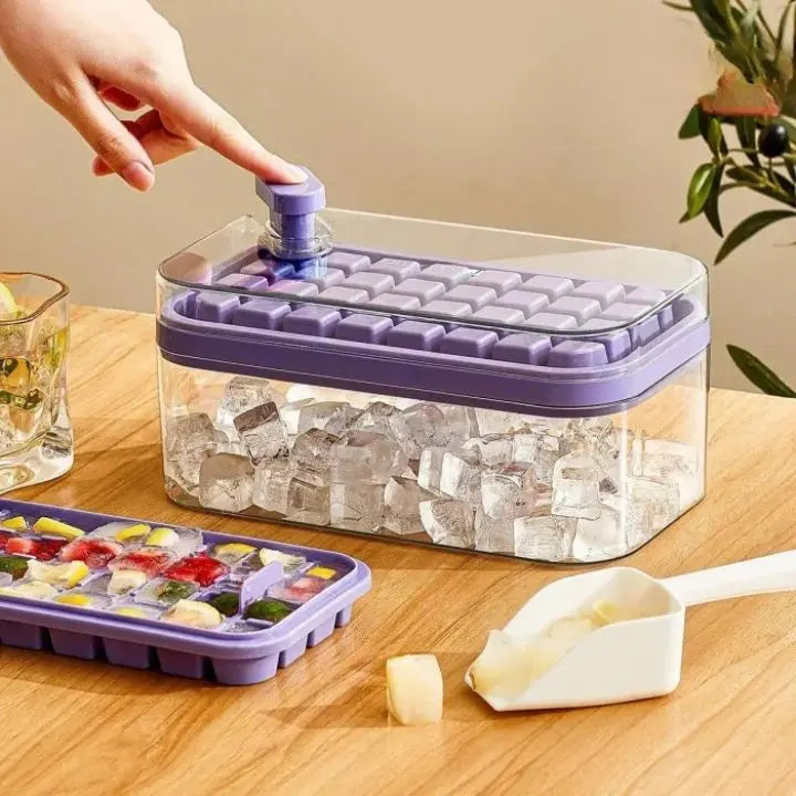 Premium 64pc Silicone Ice Cube Tray with Lid and Spoon