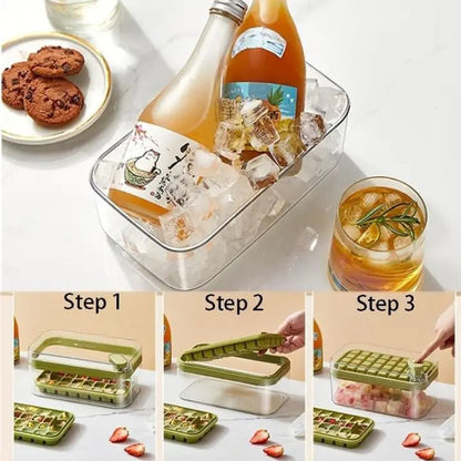 Premium 64pc Silicone Ice Cube Tray with Lid and Spoon