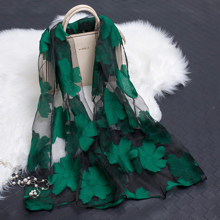 Luxury Silk Scarf with Floral Pattern
