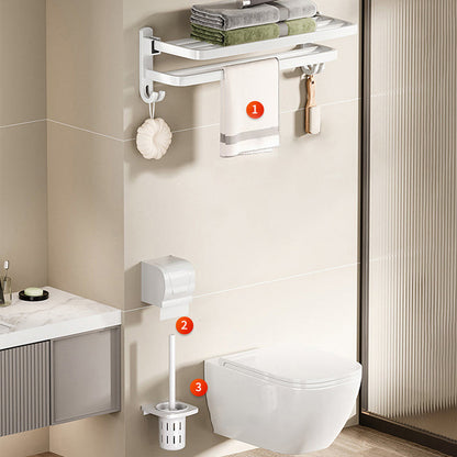 Contemporary Bathroom Accessory Set Towel Bar White Shelf