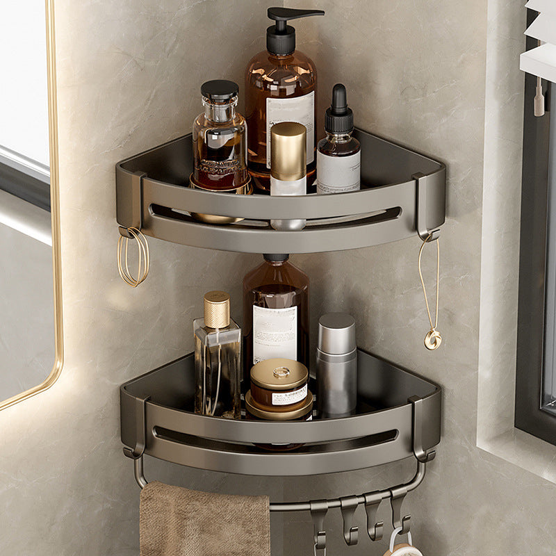 Modern Gray Metal Bath Accessory Set Shelf