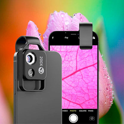 Portable Phone Microscope with 200x Zoom and LED Light