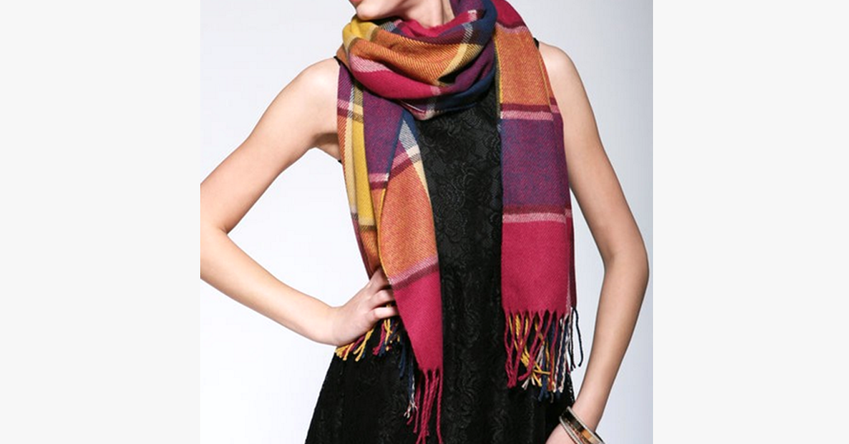 Plaid Wool Scarf and Shawl - Multiple Colors - Cofik