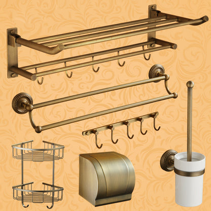 Vintage Brass Bathroom Accessory Set with Shelf and Towel Bar