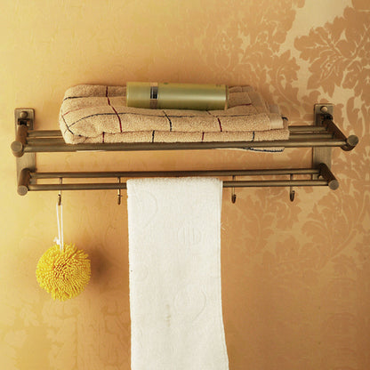 Vintage Brass Bathroom Accessory Set with Shelf and Towel Bar