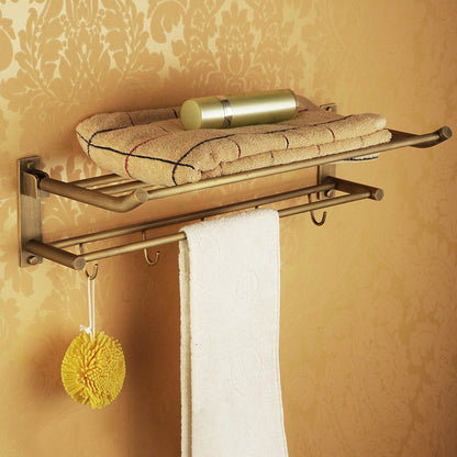 Vintage Brass Bathroom Accessory Set with Shelf and Towel Bar