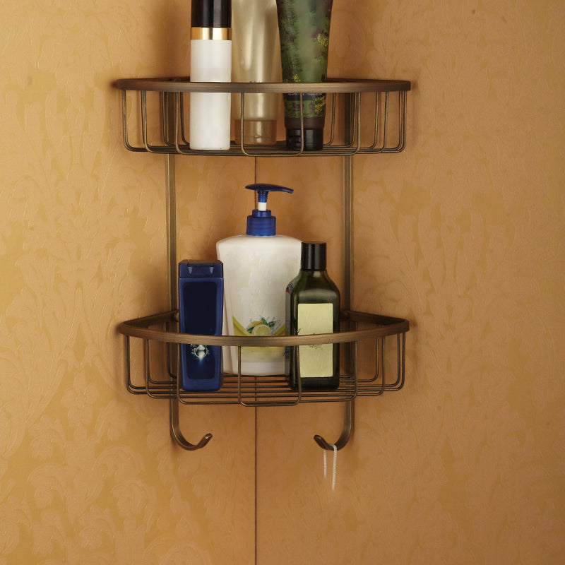 Vintage Brass Bathroom Accessory Set with Shelf and Towel Bar
