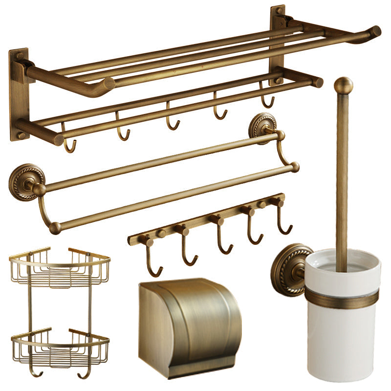 Vintage Brass Bathroom Accessory Set with Shelf and Towel Bar