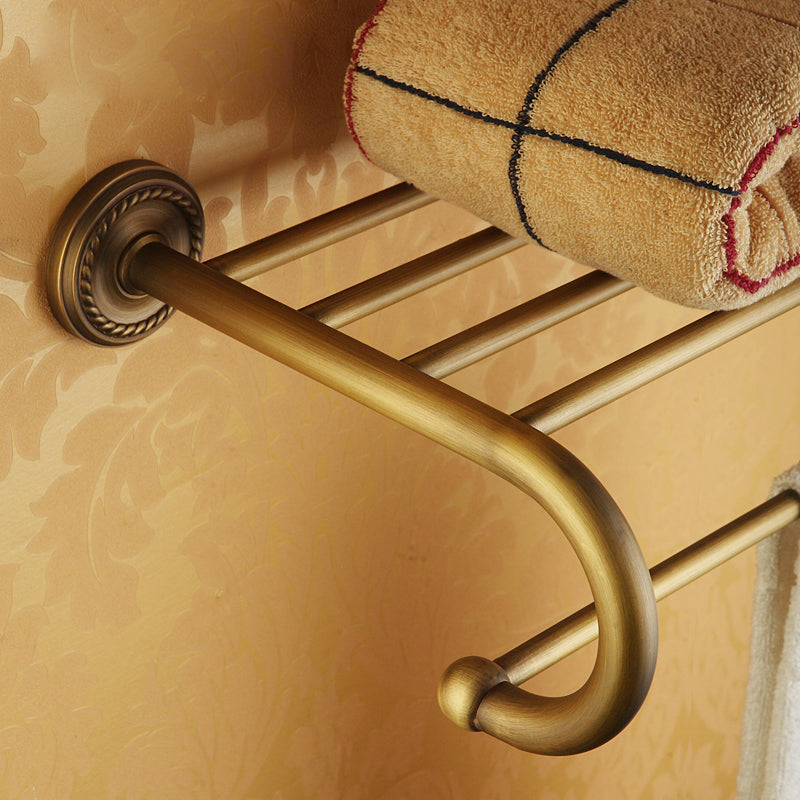Vintage Brass Bathroom Accessory Set with Shelf and Towel Bar