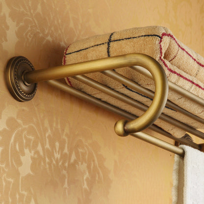 Vintage Brass Bathroom Accessory Set with Shelf and Towel Bar