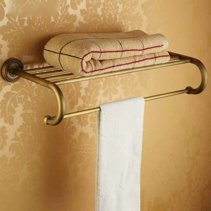 Vintage Brass Bathroom Accessory Set with Shelf and Towel Bar