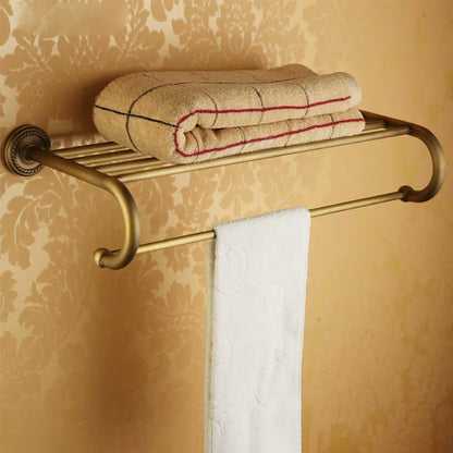 Vintage Brass Bathroom Accessory Set with Shelf and Towel Bar