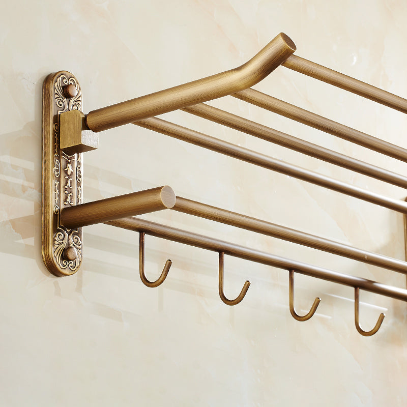 Vintage Brass Bathroom Accessory Set with Shelf and Towel Bar