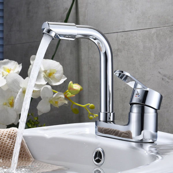 Chrome Finish Bathroom Sink Faucet with Rotating Spout