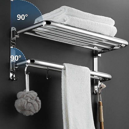 Contemporary Chrome Towel Rack Bathroom Storage Shelf Set