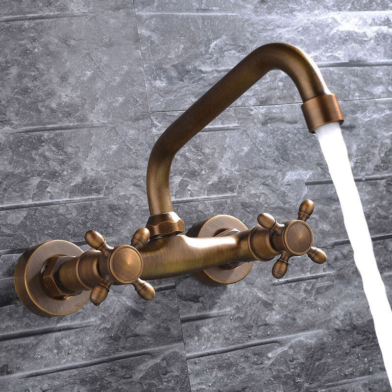 Luxury Copper Bathtub Faucet Wall Mount Dual Handle