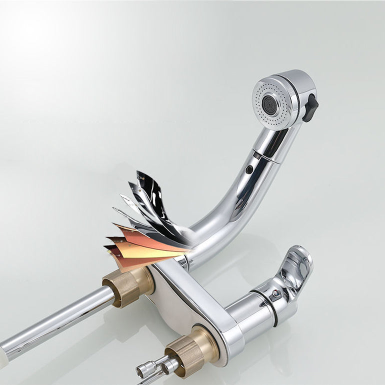 Stylish Copper Handle Kitchen Sink Faucet with Pull-Out Spray