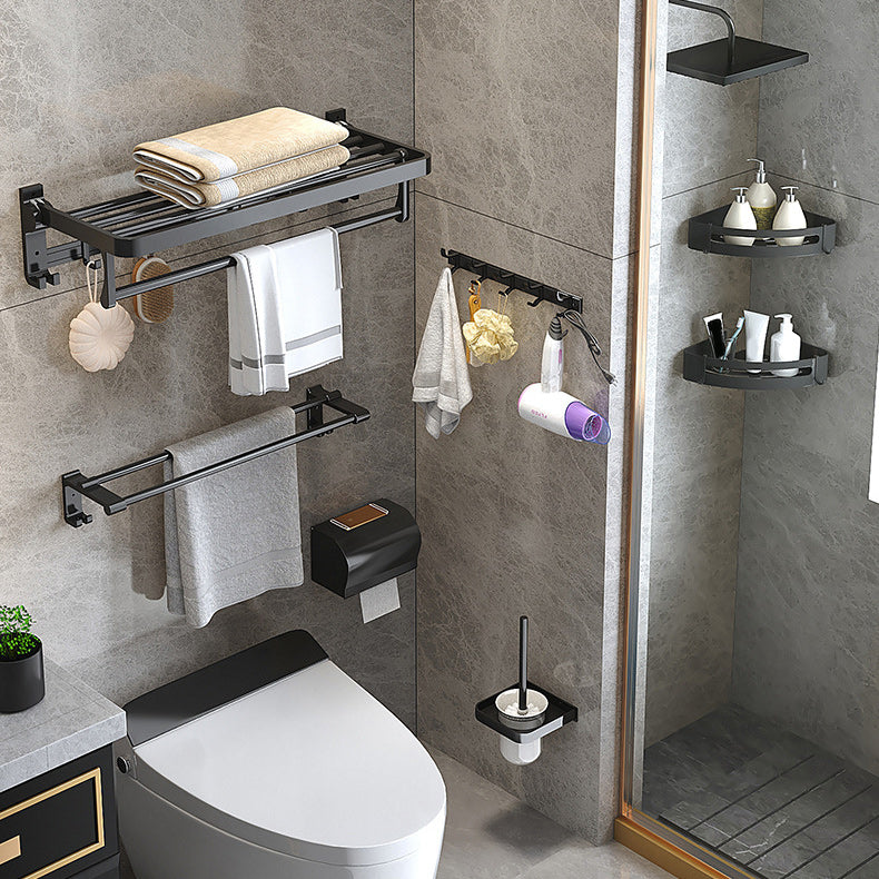 Stylish Black Bathroom Storage Set with Shelf and Hooks