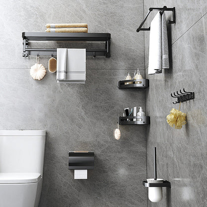 Stylish Black Bathroom Storage Set with Shelf and Hooks