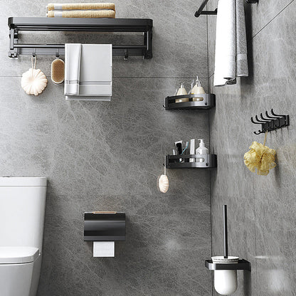 Stylish Black Bathroom Storage Set with Shelf and Hooks