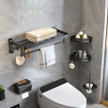 Stylish Black Bathroom Storage Set with Shelf and Hooks