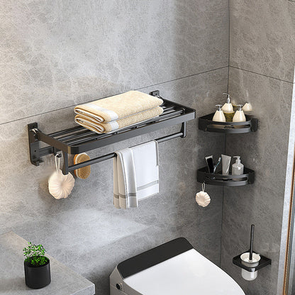 Stylish Black Bathroom Storage Set with Shelf and Hooks