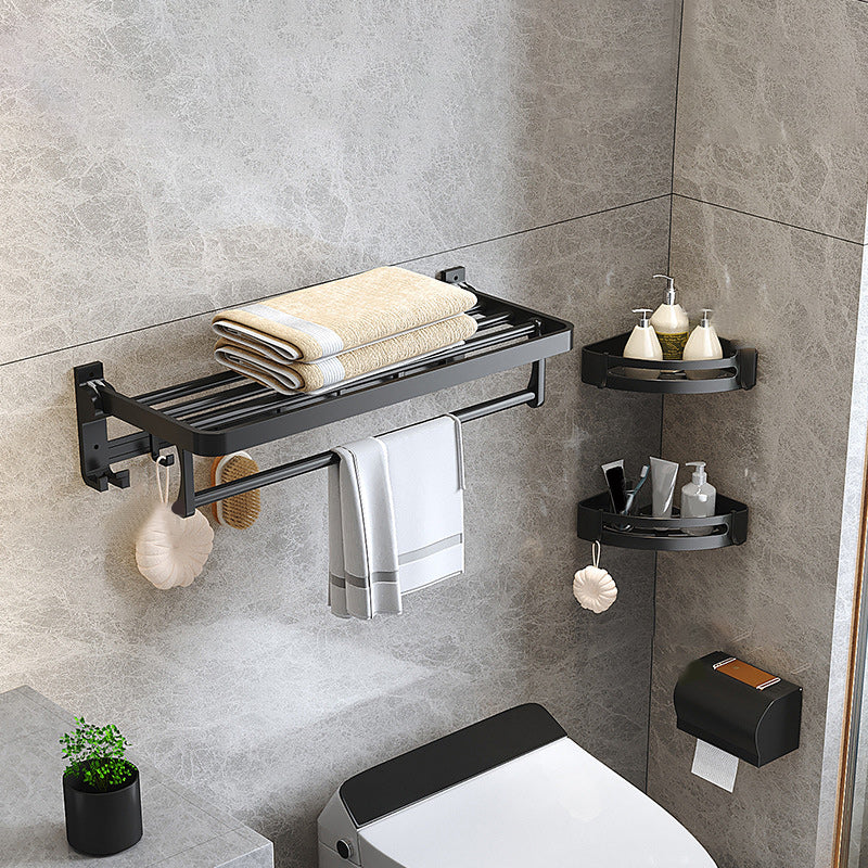 Stylish Black Bathroom Storage Set with Shelf and Hooks