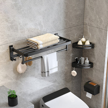 Stylish Black Bathroom Storage Set with Shelf and Hooks