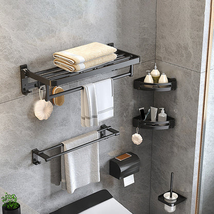 Stylish Black Bathroom Storage Set with Shelf and Hooks