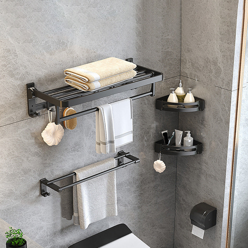 Stylish Black Bathroom Storage Set with Shelf and Hooks