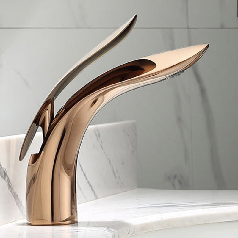 Contemporary Round Basin Mixer Tap with Brass Handle