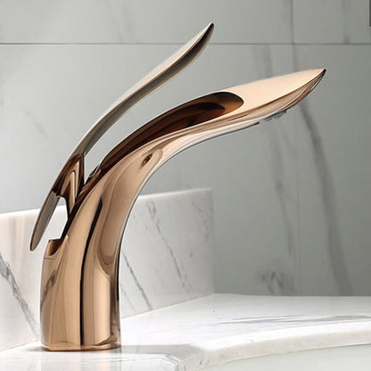 Contemporary Round Basin Mixer Tap with Brass Handle