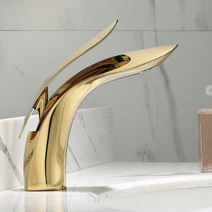 Contemporary Round Basin Mixer Tap with Brass Handle