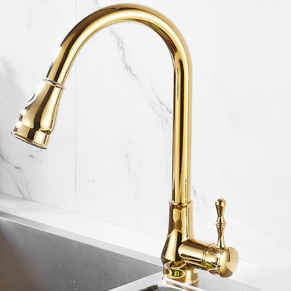 Luxury Gold Kitchen Faucet with Pull Down Spray Head - Cofik