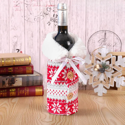 Warm Furry Christmas Wine Bottle Cover