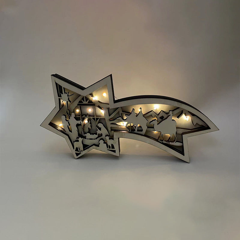 Warm LED Wooden Xmas Star Lamp