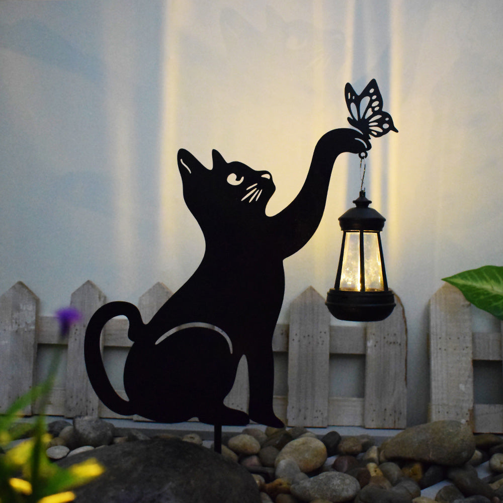 Outdoor Solar Powered Black Cat LED Lantern Lights