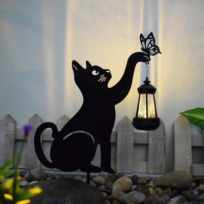 Outdoor Solar Powered Black Cat LED Lantern Lights