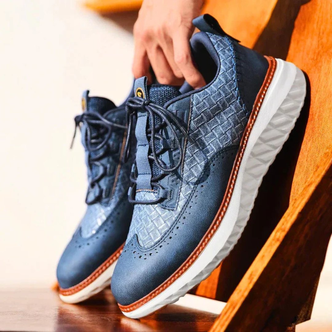 Stitched Leather Shoes with Perforated Detail and Black Sole