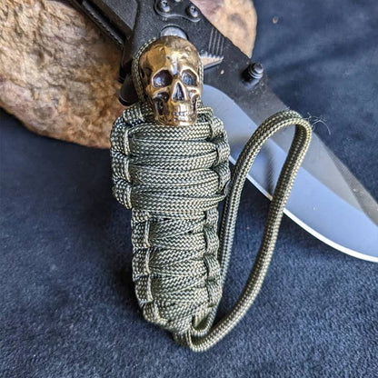Tough Paracord Skull Keychain Brass Charm
