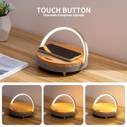 Smart Wooden Desk Lamp with Bluetooth Speaker & Charger