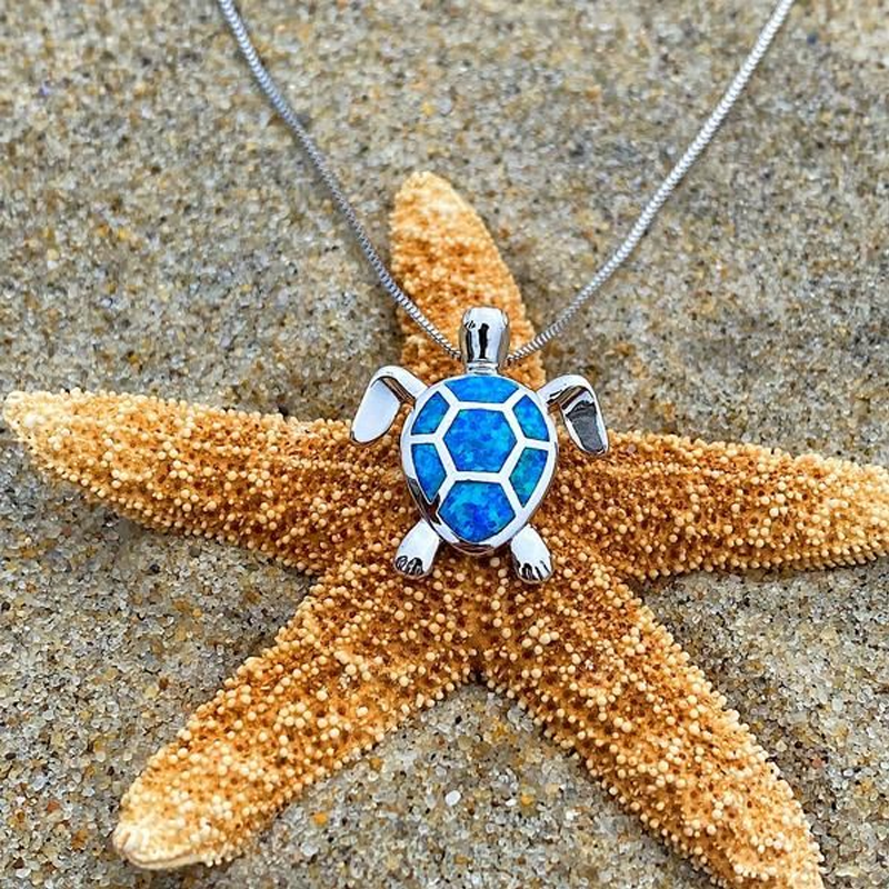 Ocean Blue Turtle Pendant Necklace