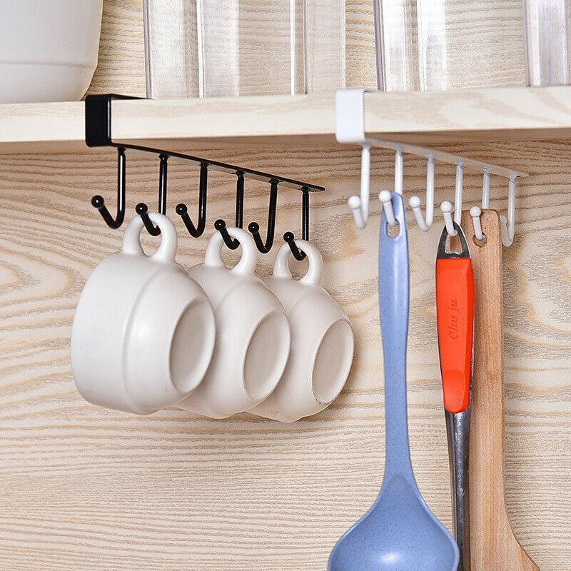Space-Saving 6-Hook Under Cabinet Storage Rack