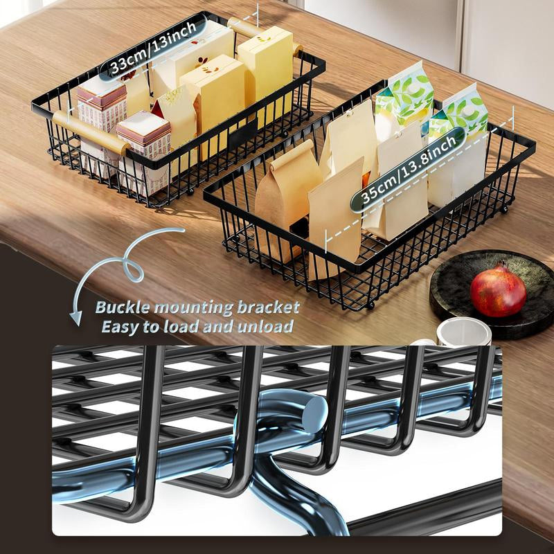 Space Saving 2 Tier Metal Fruit Stand with Hanging Hooks