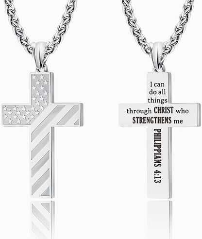Patriotic USA Flag Cross Pendant Necklace