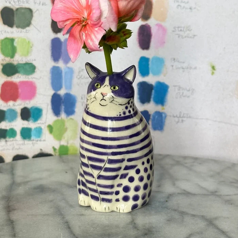 Polka Dot Kitty Ceramic Vase