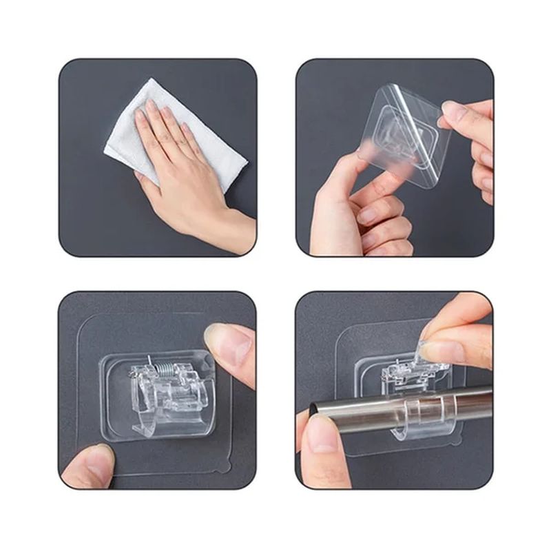 Easy Fit Adjustable Curtain Rod Adhesive Hooks